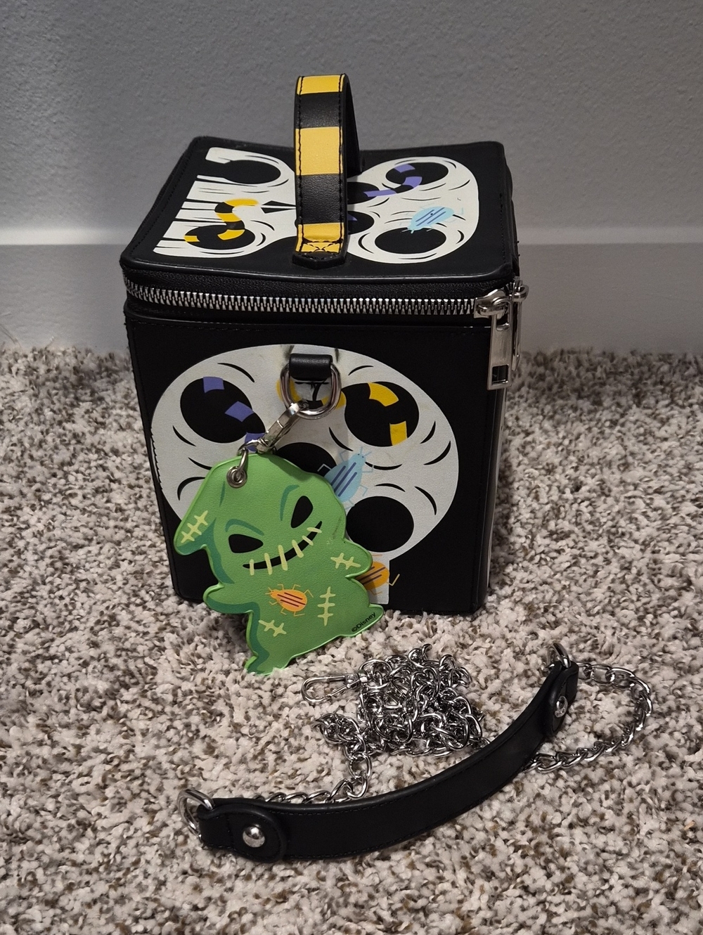 Loungefly Black Crossbody Box Bag with Green Oogie Boogie Charm
